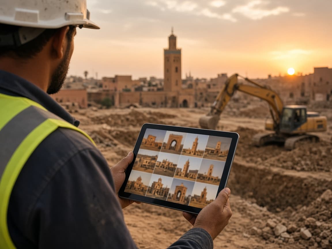 Professional reviewing projects on a job site